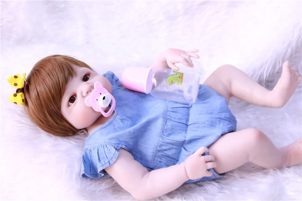 Full Silicone Reborn Girl Baby Doll Toys Sweet cowboy girl Princess Babies Doll 55cm children fashion Birthday Gift Present