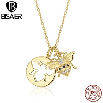 

Bee Collar BISAER 925 Sterling Silver Bee Shape Coin Pendant Necklaces for Women Fashion Sterling Silver Jewelry EFN080