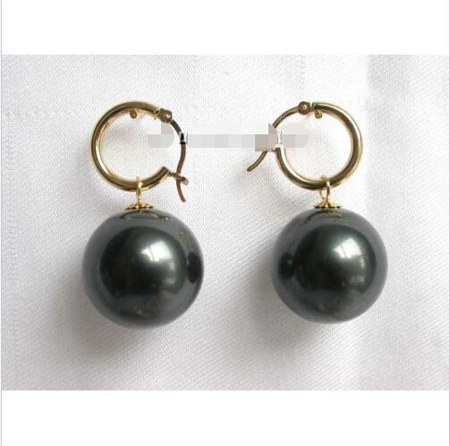 

Dangle 20mm Tahitian Black sea shell pearls earring Noble style Natural Fine jewe FREE SHIPPING