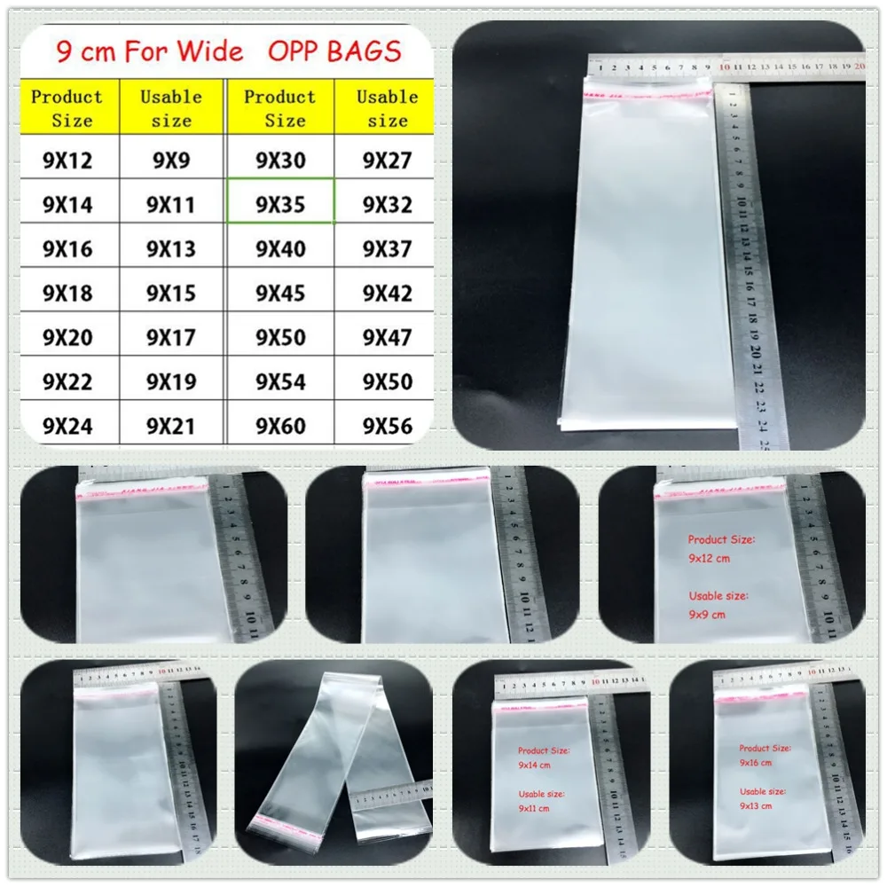

Lot width 8-9cm poly bag transparent Opp bag plastic bag self-adhesive seal