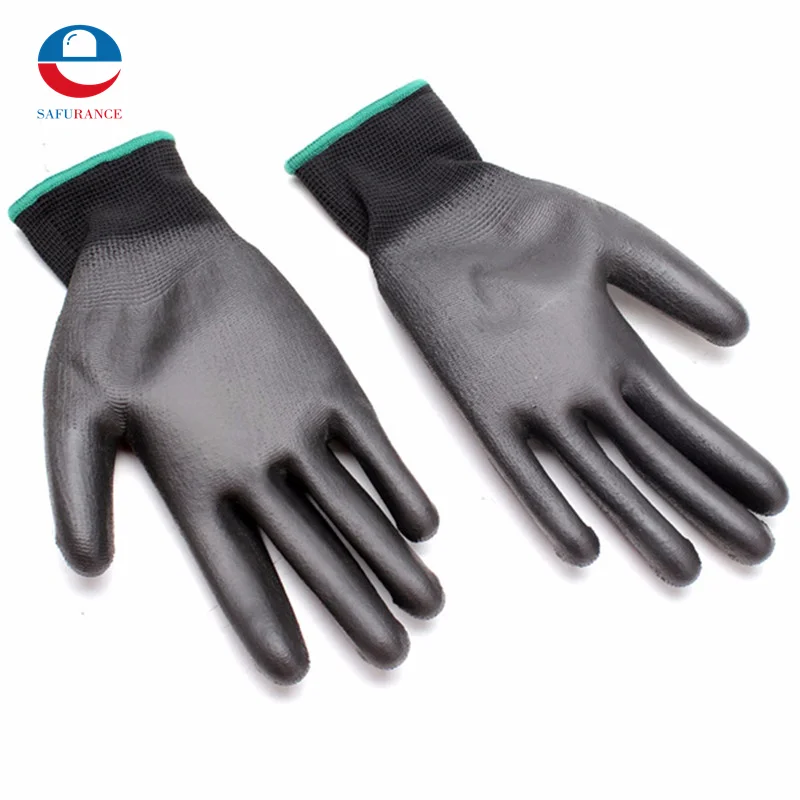 

12pair/set PU518 Anti-static 13 Needle Color Nylon Gloves Hand Safely Security Protector L Black Wear-resistant Non-slip