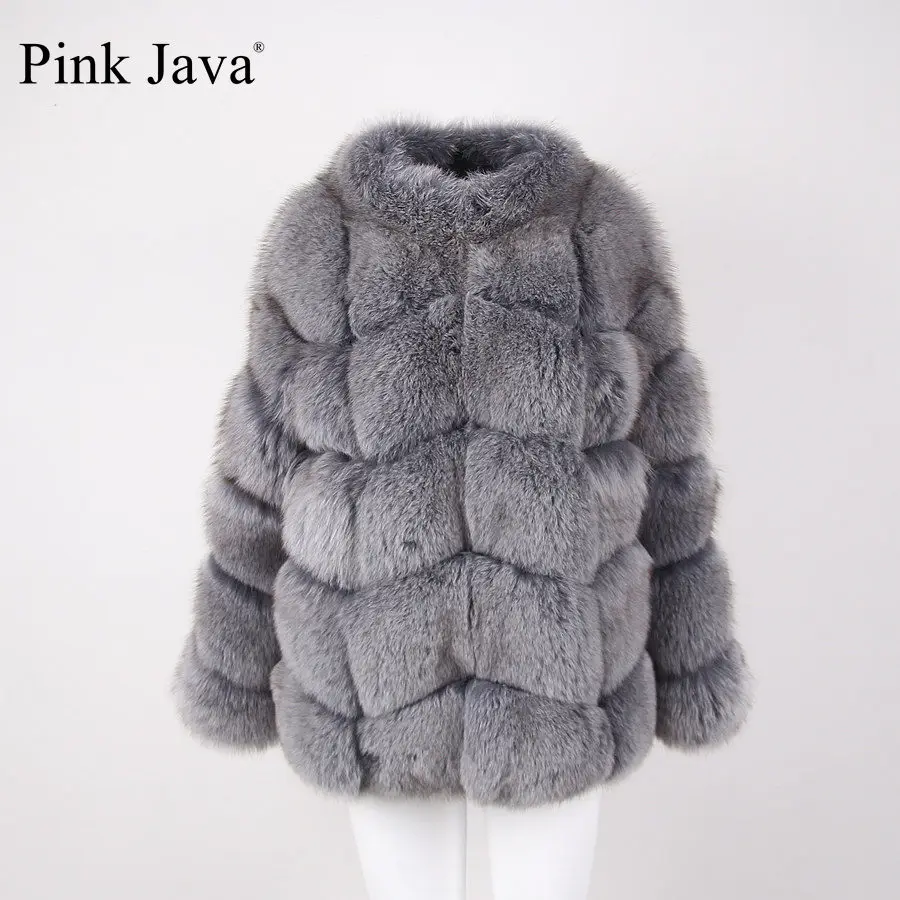 Розовый Java QC8140 новое поступление женские зимние толстые пальто с мехом натуральным лисьим Меховая куртка высокого качества лиса пальто со стоячим воротником наряд