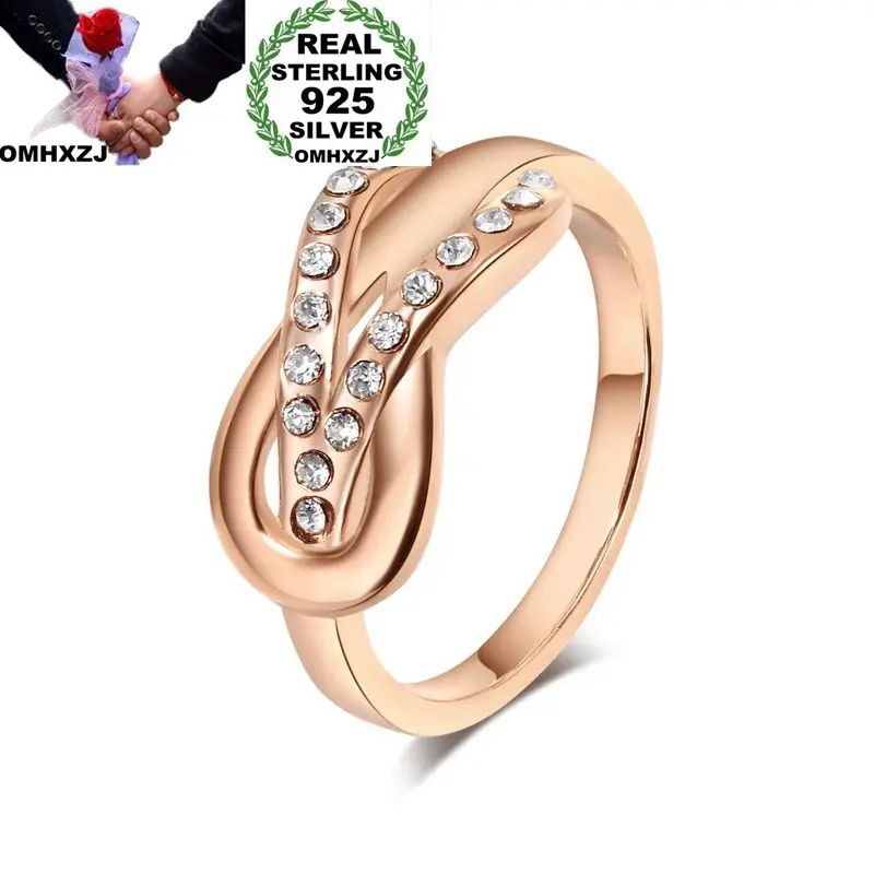 

OMHXZJ Wholesale European Fashion Woman Man Party Wedding Gift AAA Zircon 925 Sterling Silver 18KT Yellow Rose Gold Ring RR415