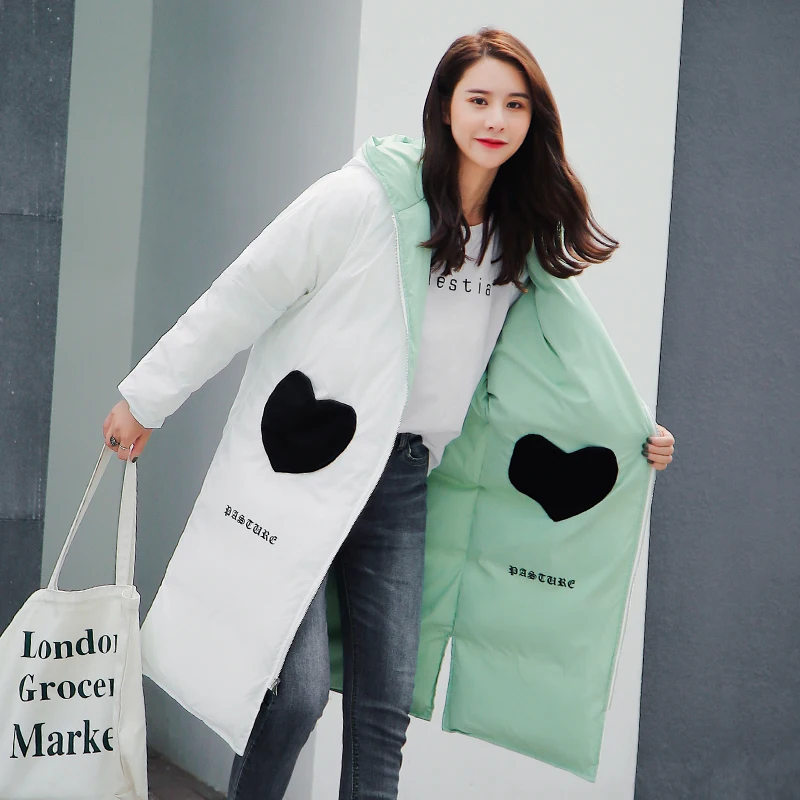2019 New Design Both Two Side Can Be Wore Winter Jacket Women Hooded Lovely Sweet Outwear Female Coat Long Parka Winter Parkas