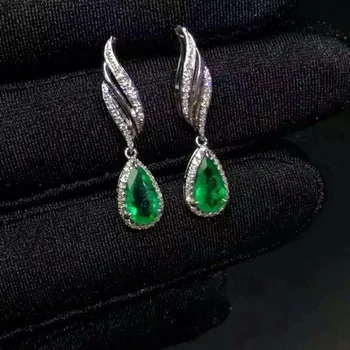 

SHILOVEM 925 sterling silver Natural Emerald stud earrings classic fine Jewelry women wedding new wholesale 3*5mm jce030504agml