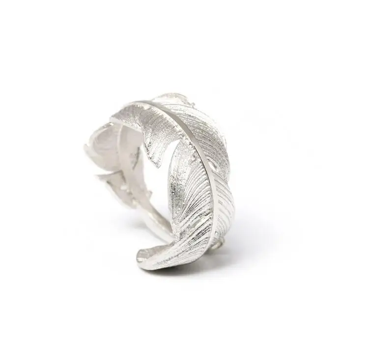 

Feather 925 pure silver handmade Feather fashion men and women rings 77021