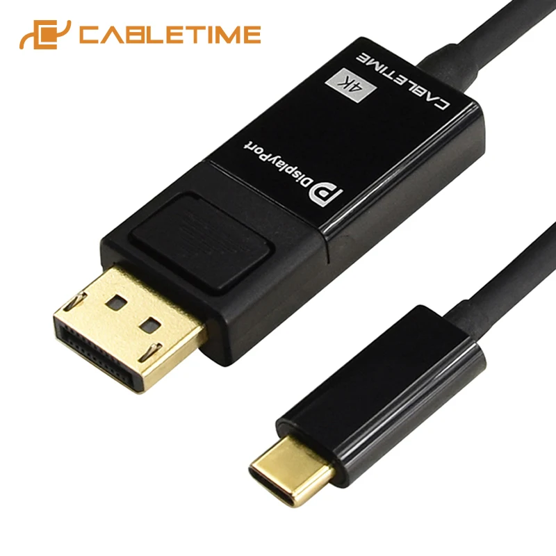 CABLETIME High quality New USB C to DisplayPort Cable 4K Black Type DP 1.2 for UHD External Video Projector 1.8m C026 |