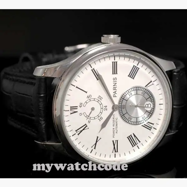 

43mm parnis white dial power reserve automatic Chronometer mens ss watch P199