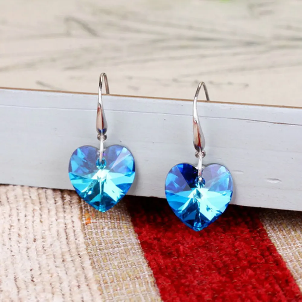 Австрийские Кристальные посеребренные серьги, серьги в форме голубого сердца океана, подарок на день рождения для женщин, pendientes mujer moda