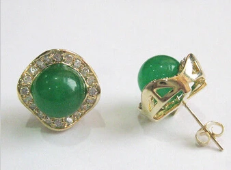 

ry00834 Genuine Natural 18KGP Green Jade Earring AAA