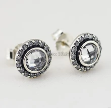 2015 nuevos 925 Sterling Silver ronda Clear Cubic Zirconia Stud pendientes para mujeres moda joyería fina pendientes antialérgicos