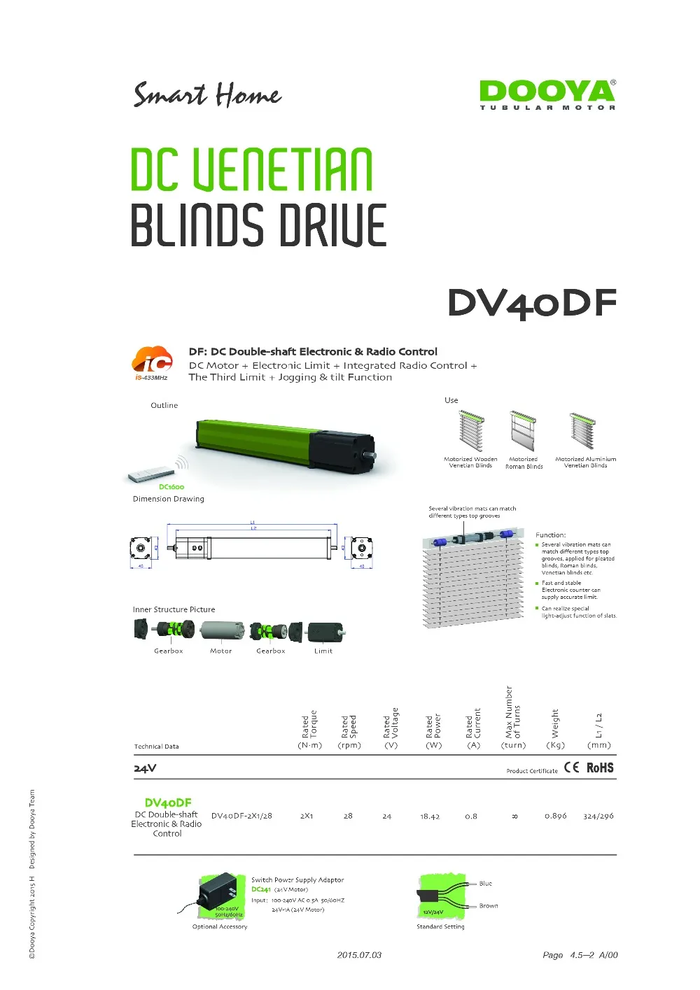Dooya Венецианский мотор DV40CF 2 * 1/28 DV40DF DV50CE управление излучателем для венецианских