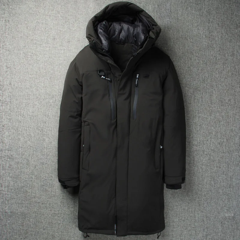 Зимняя длинная мужская куртка на утином пуху, уличная Лыжная Толстая мужская куртка на пуху, теплая ветровка, длинное пальто для мужчин