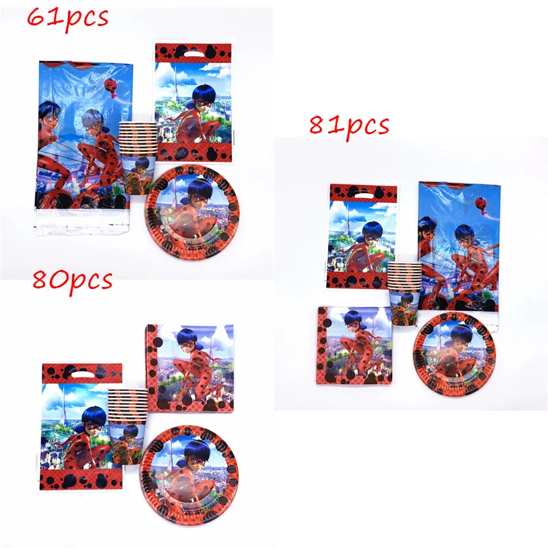 

81 pcs/lot Ladybug Cartoon Birthday Party Decorations Supplies Tablecloth Disposable Cup Plate Napkin Tablecloth Tableware Sets