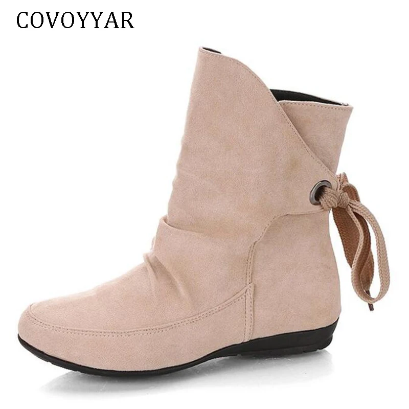 

COVOYYAR 2018 Autumn Winter Shoes Woman Boots Wedge Heel Solid Ankle Booties Fleece Casual Lady Shoes Big Size 36-43 WBS483