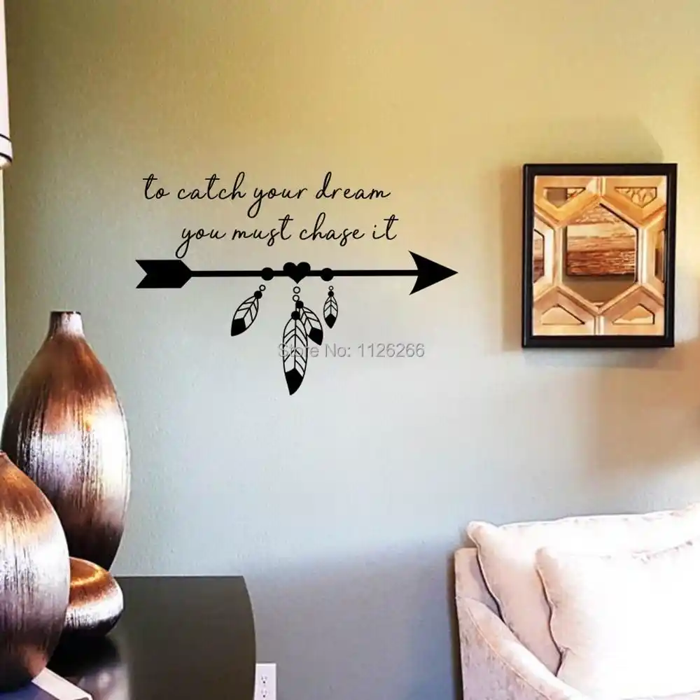Wall Decals Quote To Catch Your Dream Vinyl Sticker Feather Arrow Boho Home Decor Wall Stickers Aliexpress