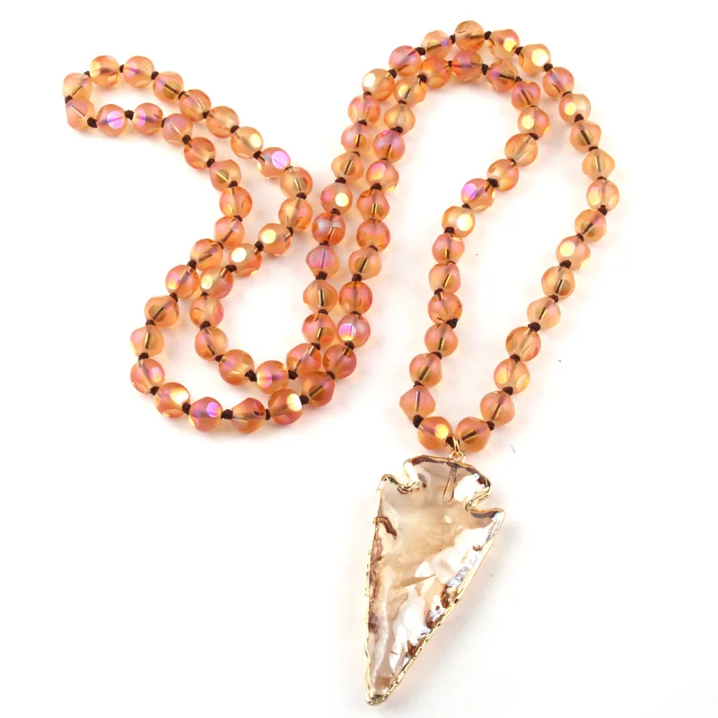 

MOODPC Fashion Bohemian Tribal Jewelry Long Facet Crystal Glass Knotted Crystal Arrowhead Necklace