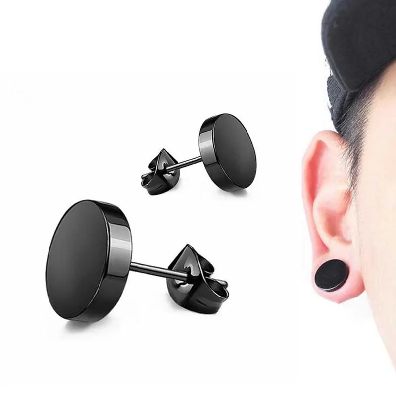 

1pc Stainless Steel Dumbbell Stud Earrings for Titanium Round Black Punk Ear Jewelry Women Men Hypoallergenic Rock Style Gift
