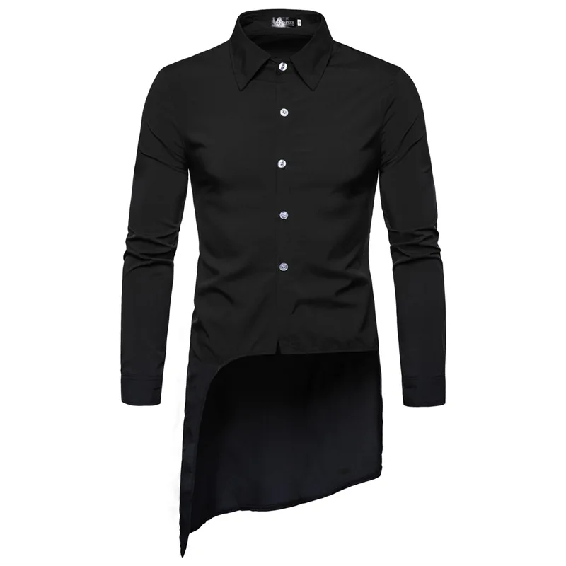 

2019 Spring summer asymmetric design men long shirt vintage street punk hip hop blouse mens black white red casual shirts camisa
