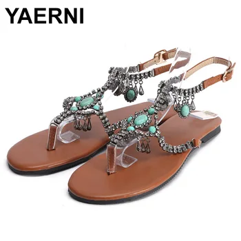

YAERNI2019 Women Casual Bohemian National Wind Sandals Summer Style Bling Fashion Peep Toe Flat Sexy Sandal Flat Shoes WomanE845