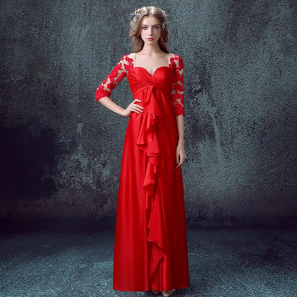 angle dress.new style 2016 mature red scoop half sleeve long A line ...