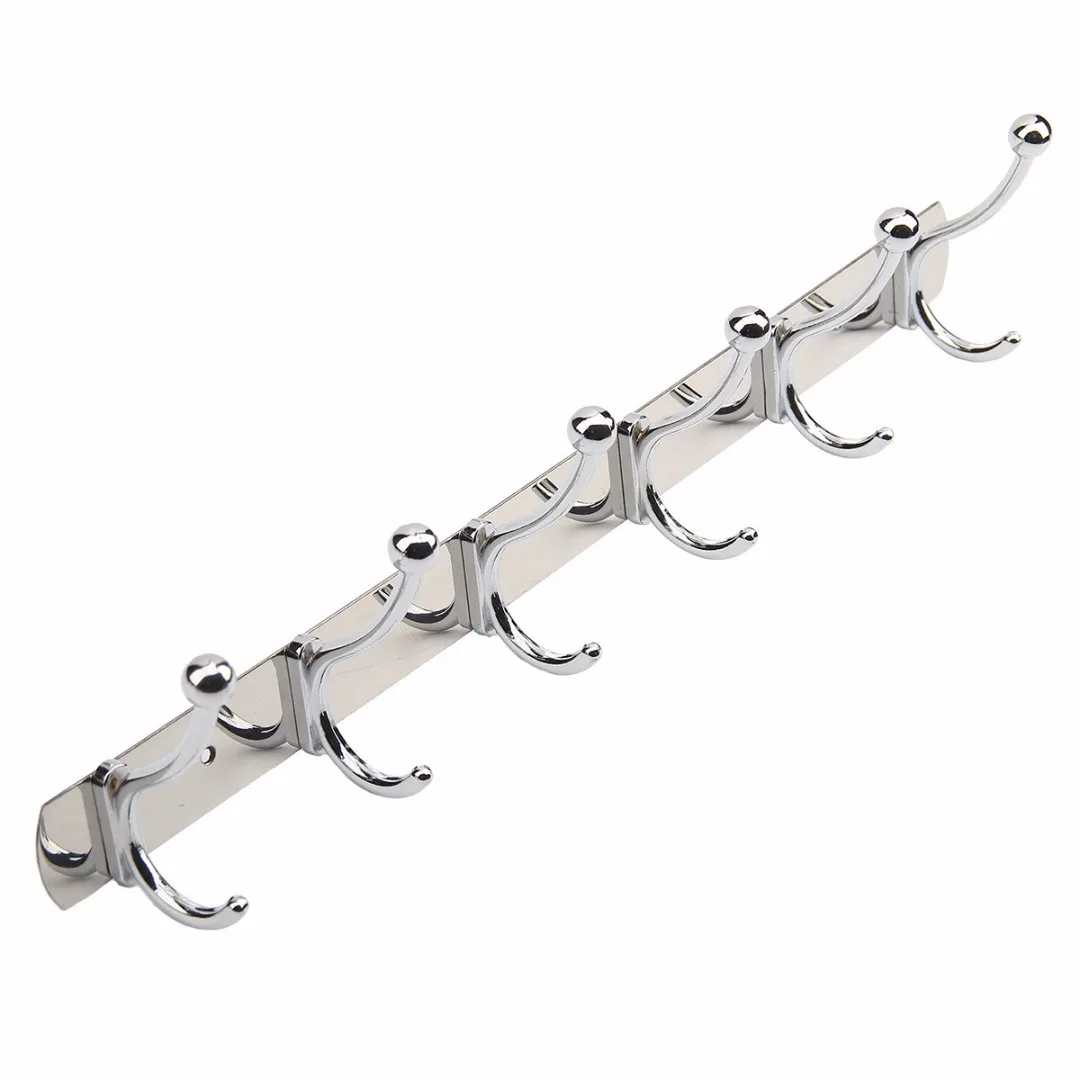 6 Hooks Stainless Steel Bathroom Hanging Organizer Kitchen Organizer Hanger Hooks Over Door Clothes Towel Hanging Rack Holder
