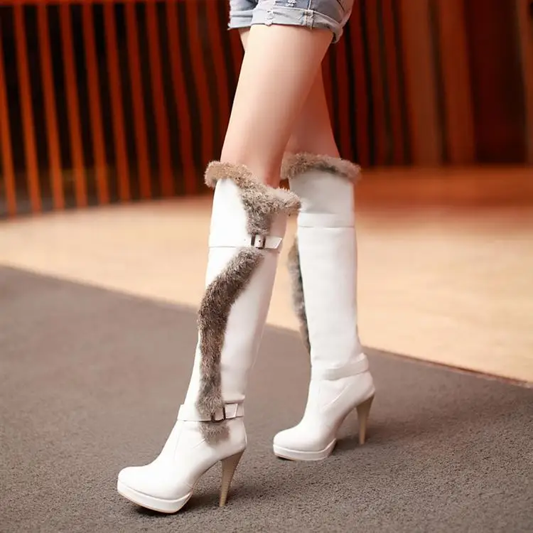 white tall heel boots