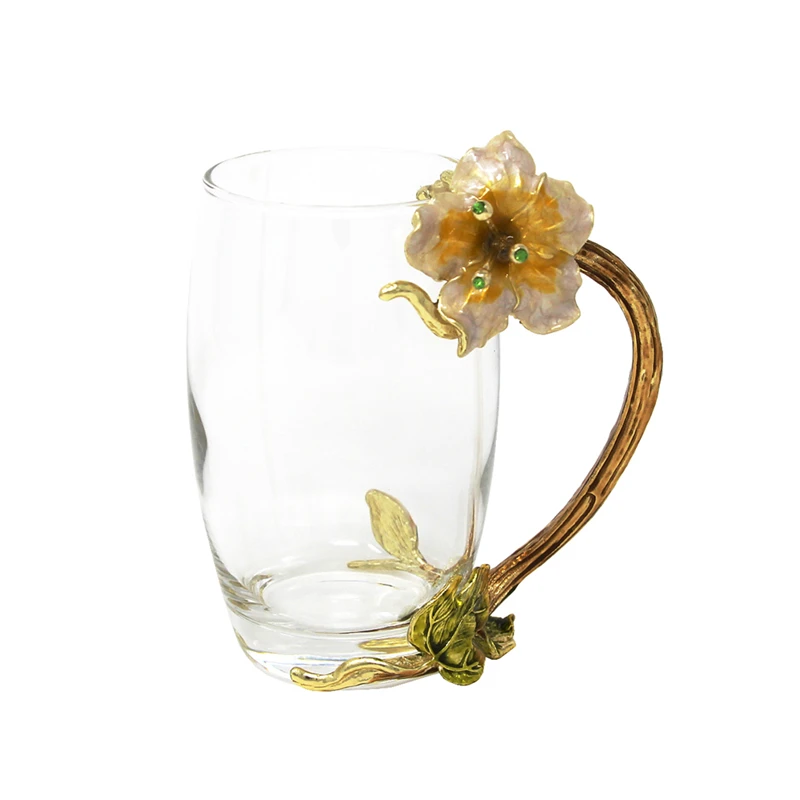 

KEYTREND Creative Glass Mug with Flower Color Enamel Alloy Handgrip, Tall and Short Cups and Mugs AECL088