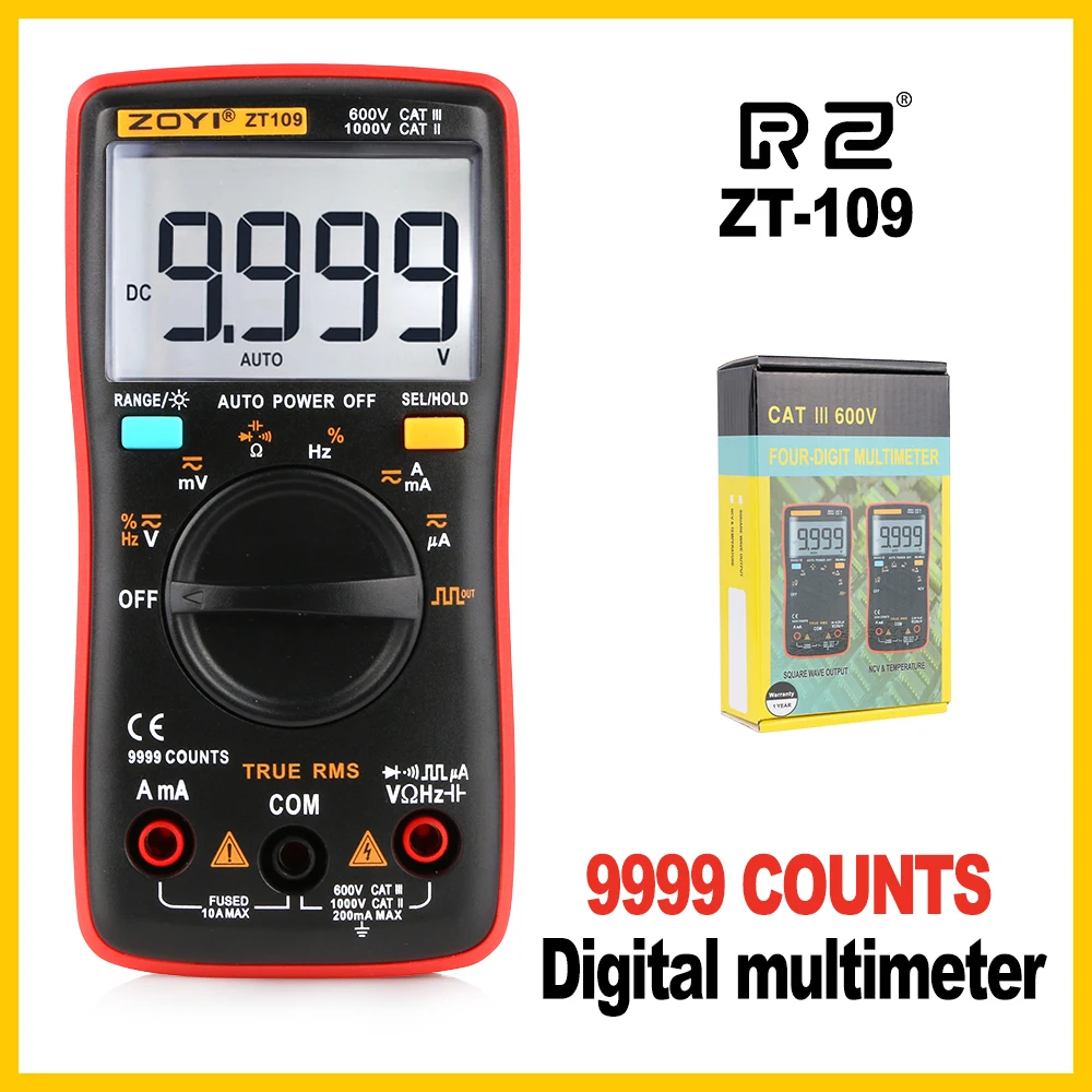 Professional Industrial Multimeter Test Capacitor Multimeter 9999 Counts Backlight LCD Display ZT109