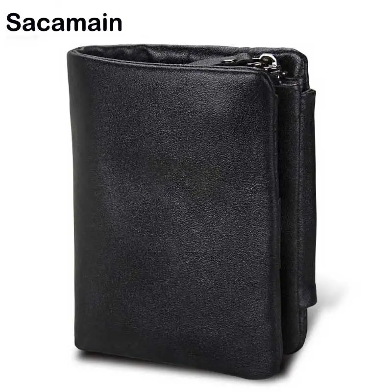 

Rfid Protection Wallets 2018 Male Zipper Tri fold Wallet Men Genuine Leather Organizer Personalized Wallet Flamingo Mens Walet