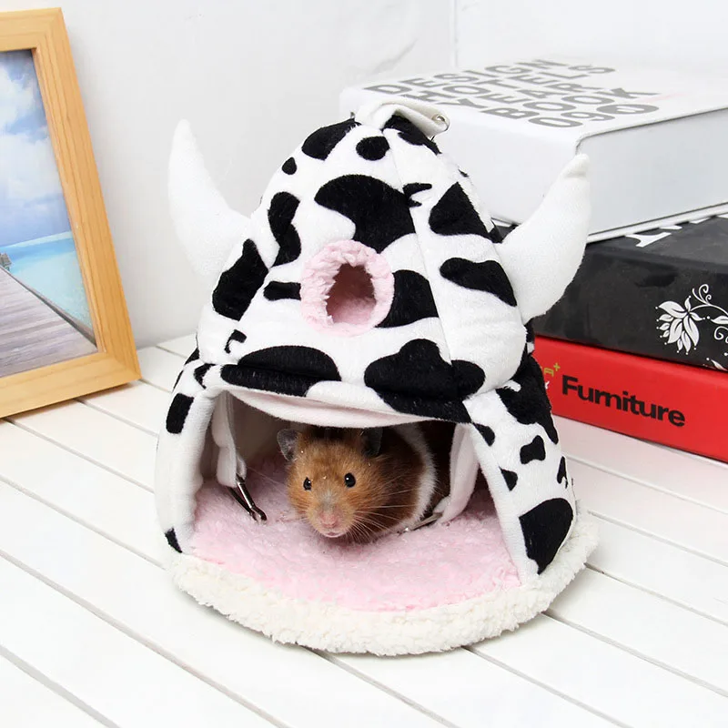 Variable Warm Multi-storey Cow Color Short Plush Small Animal Villa Cage Hamster Cage Bed Squirrel House Hedgehog Nest Toy