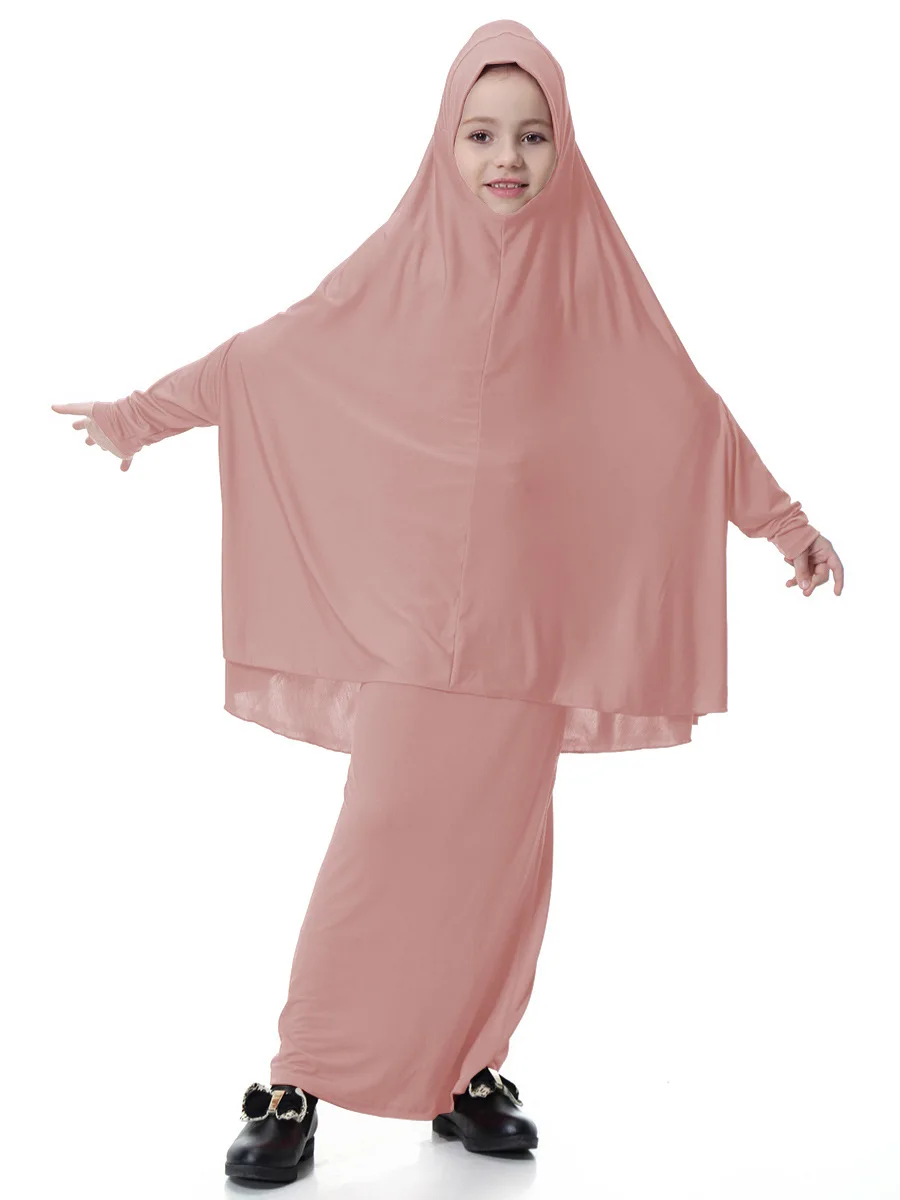  - Muslim Kids Girls Hijab Caps+Skirt 2Pcs Set abaya Maxi Dress Islamic Clothes Muslim Prayer Garment Arabia Full Cover CN-061