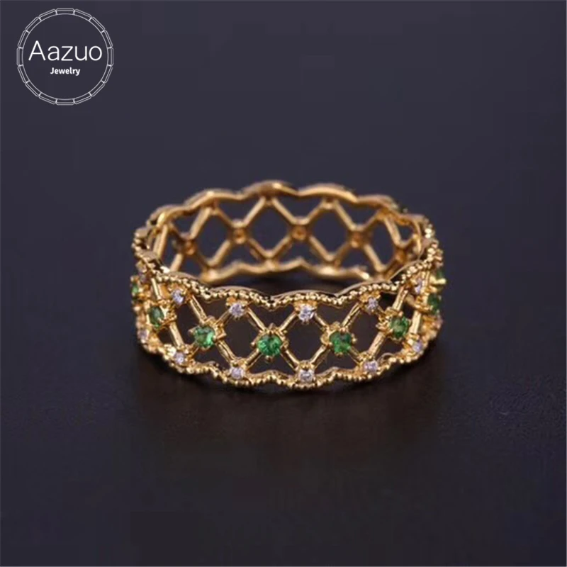 

Aazuo Solid 18K Yellow Gold Jewelry Natural Emerald Real Diamonds IJ SIOriginality Rings Gifted for Women Wendding Party Au750