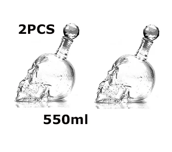 2 шт стеклянный графин для лица с черепом набор бутылок для розлива 2 - Цвет: Clear 550ml