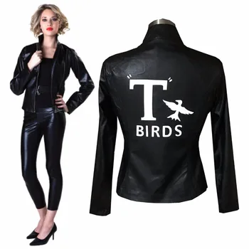 

New Birds Jacket Sexy Cool Girl Grease Sandy Retro Jacket Faux Leather Costume Outwear Halloween Costume Jacket For Adult Women