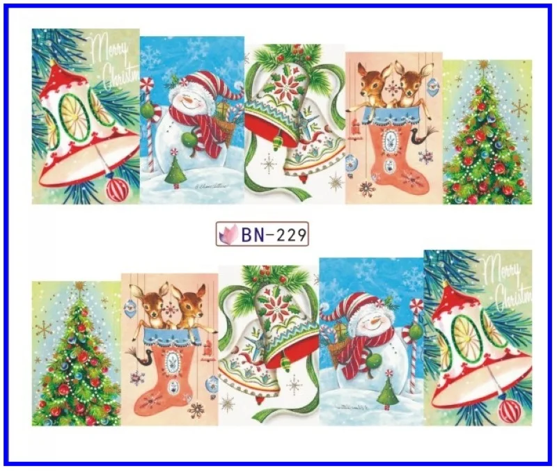 

Nail Sticker Water Transfers Stickers Nail Decals XMAS CHRISTMAS SNOW MAN SANTA CLAUSE JINGLE BELL BN229-240