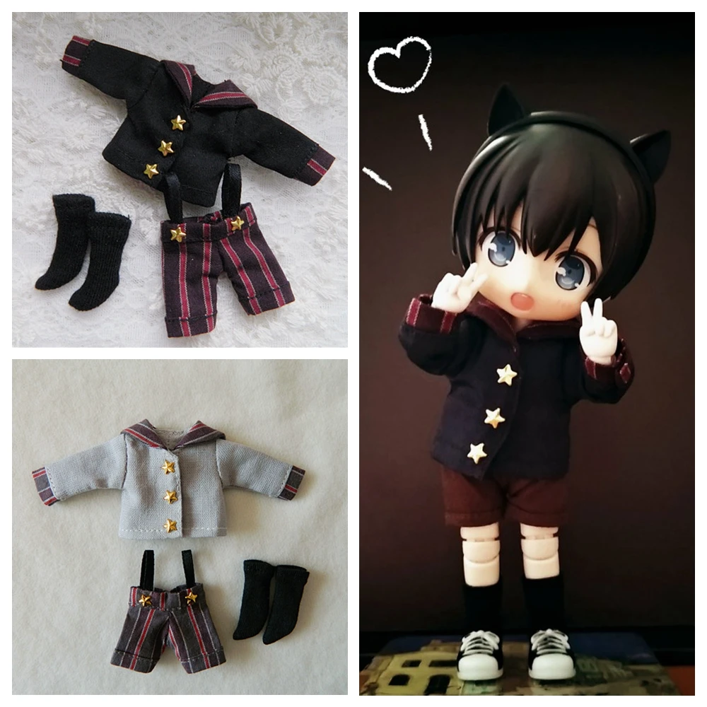 

3PCS/set OB11 Stripe Navy Uniform Set Deep Color Tops+Suspender trousers+socks for Obitsu11 1/12 BJD Dolls clothes for dolls