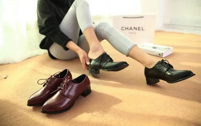 2014 New Fashion&ampCausal Women's thick soles Flat British style retro Pointed Toe PU Leather shoes size 35-39 free shipping | Обувь