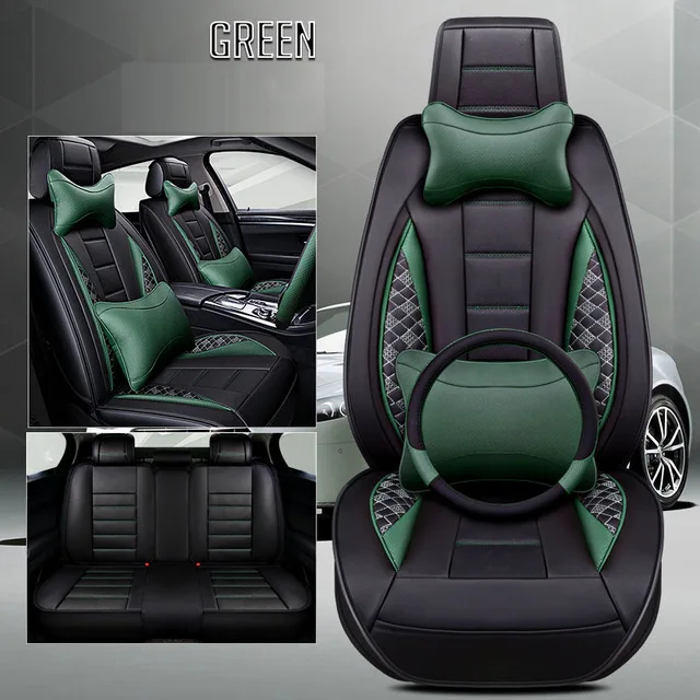 Кожаный чехол для сиденья hyundai ix 35 ix25 bandeja ix35 santa fe solaris sonata - Название цвета: Green with Pillows