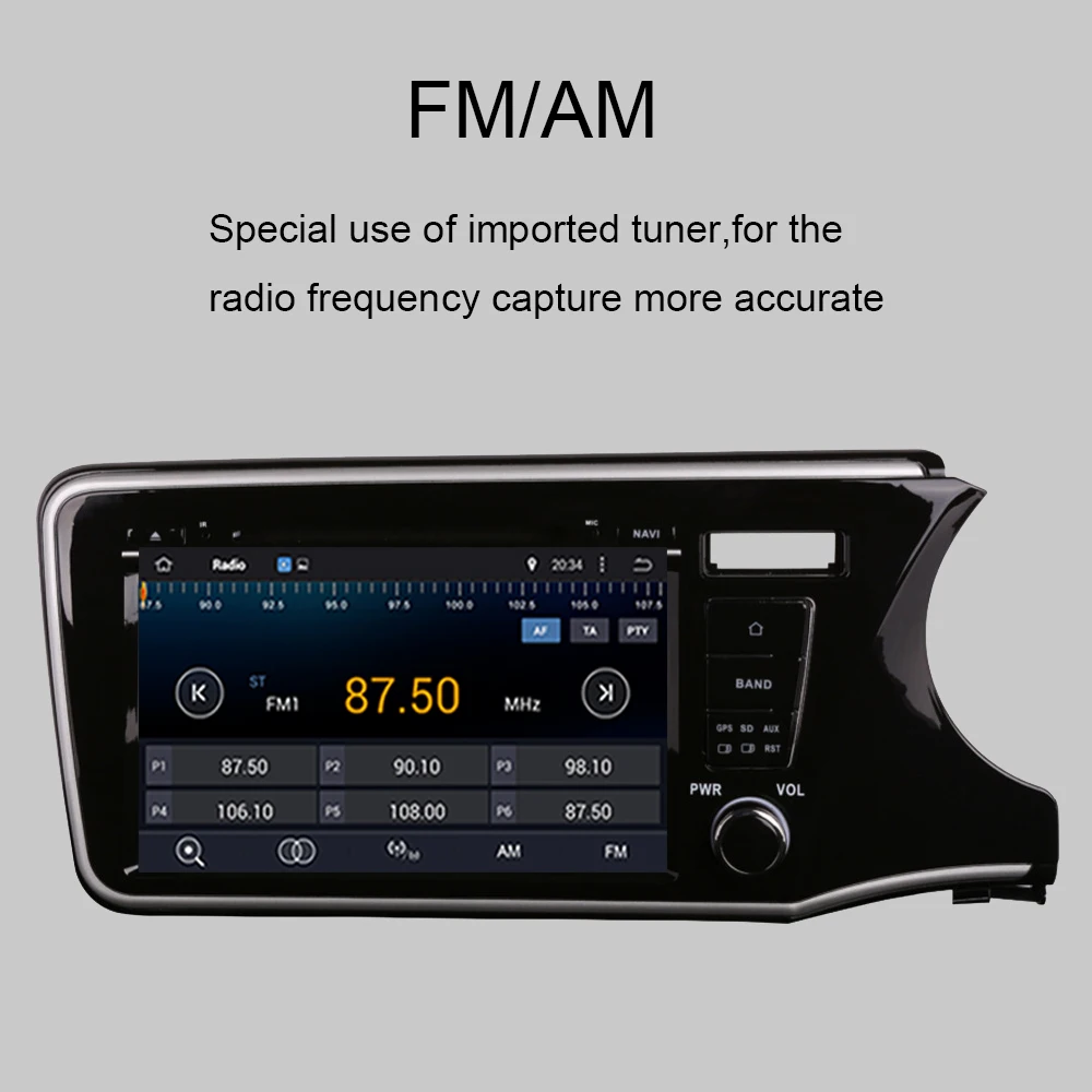 Excellent 9 Inch Android 9.0 Octa Core 4G Car PC GPS Head Unit For Honda City Right Hand Driving 2014-2019 DVD Player Bluetooth WIFI AUX 4