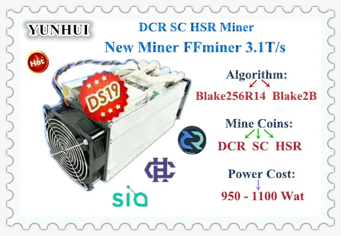 DCR/SC Майнер FFMiner DS19 Двойная модель Blake256/Blake2B с BITMAIN APW7 1800 Вт источник питания лучше