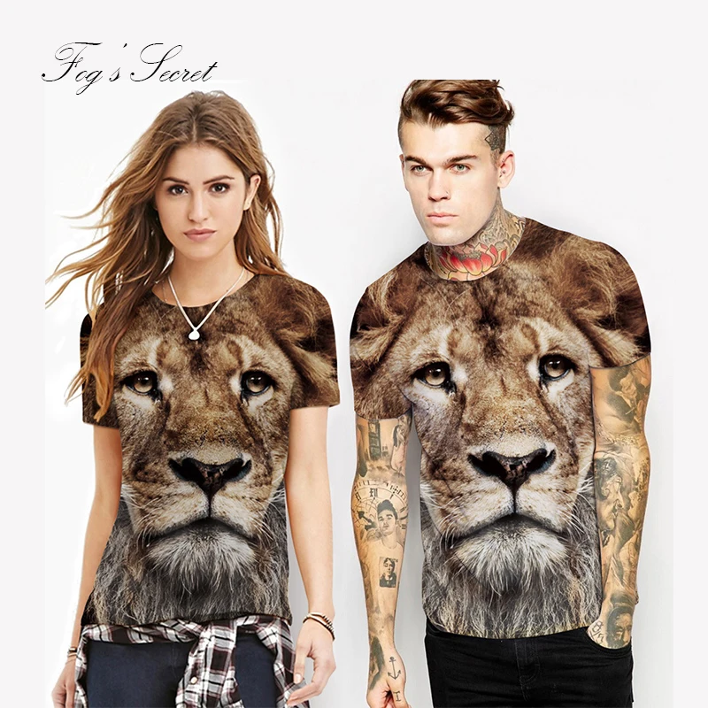 Для женщин футболка из лето осень 3D печати Лев цифровой Мода Повседневное