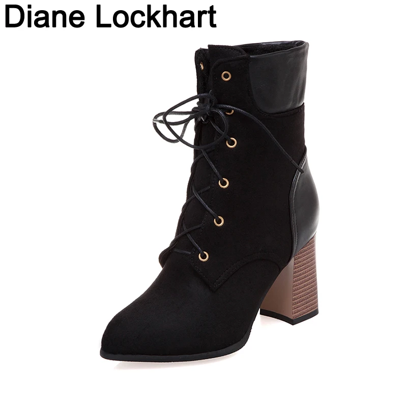

plus size 33-41 42 44 Women ankle boots 2019 autumn winter women shoes high heels 8cm lace-up women martin boots botas de mujer