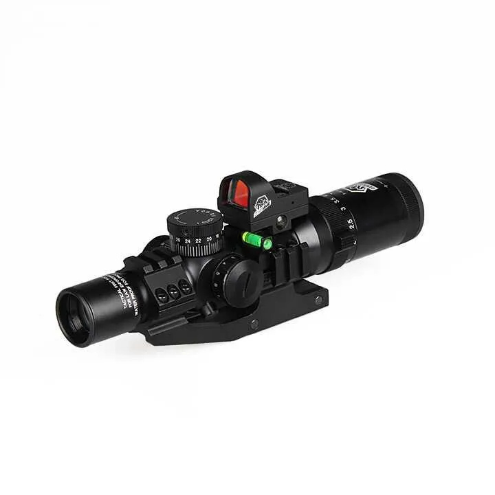 

Canis Latrans Tactical Scope 1-4x24 IRF Rifle Scope + Red Dot Sight + Riflescope Bubble Level + 30MM Double Scope Mount GZ1-0292