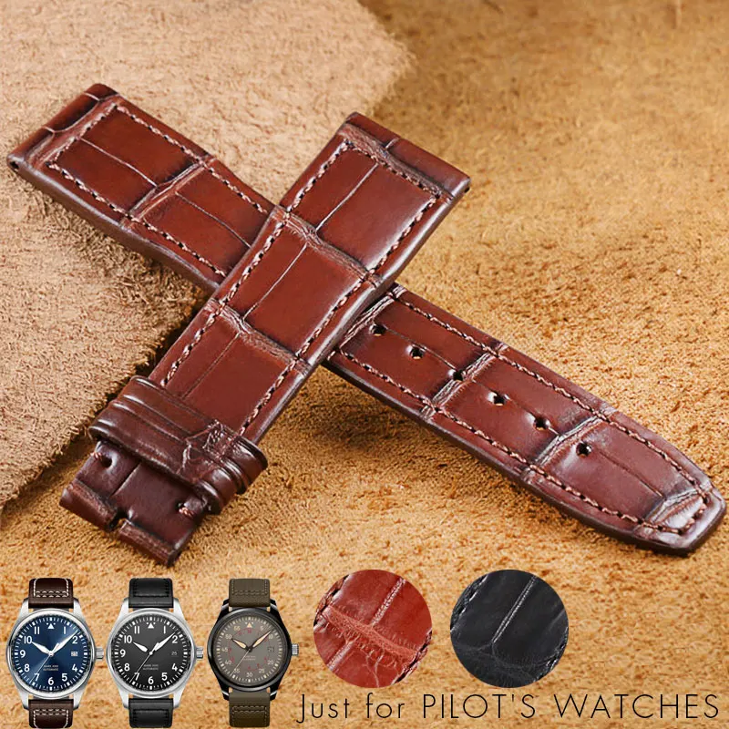 

20mm 21mm Watchband For IWC PILOT Mark XVIII IW377701 IW326501 IW327004 Leather Crocodile Skin Leather Watchband Bracelet Strap