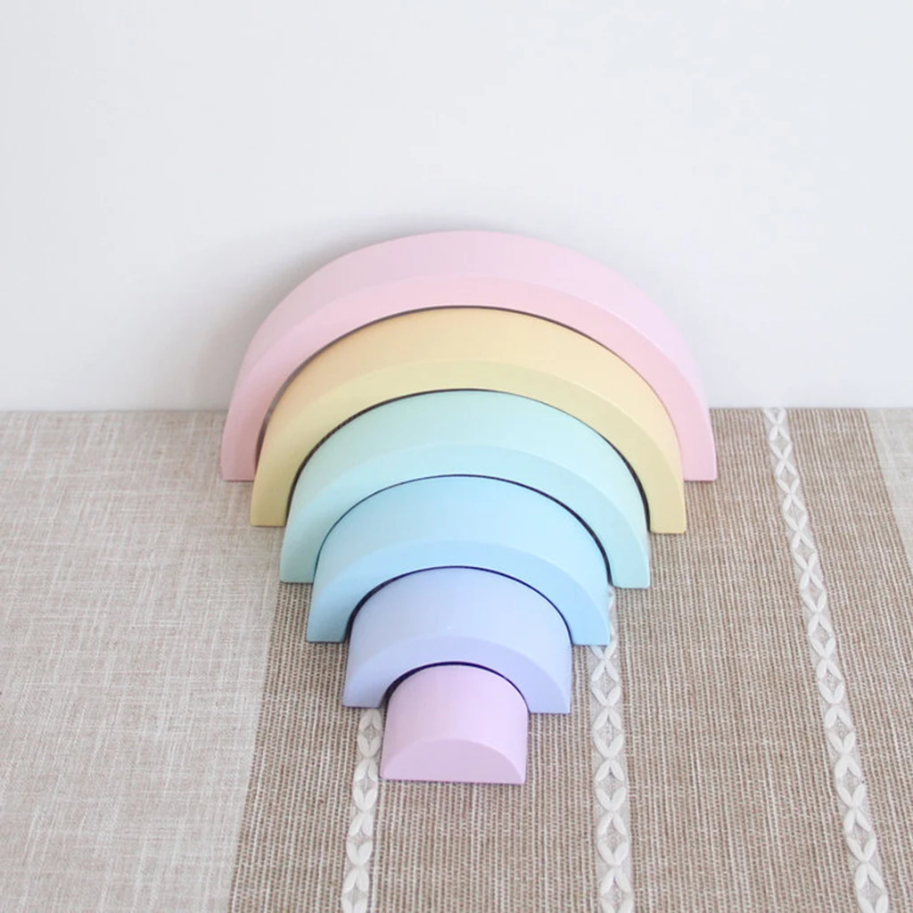 Montessori Wooden Rainbow Stacking Game Building Blocks Children Educational Toy