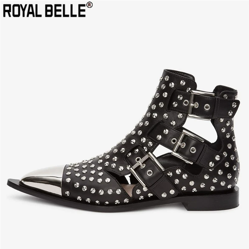 Royal Belle/брендовые дизайнерские черные туфли в стиле панк с заклепками женские