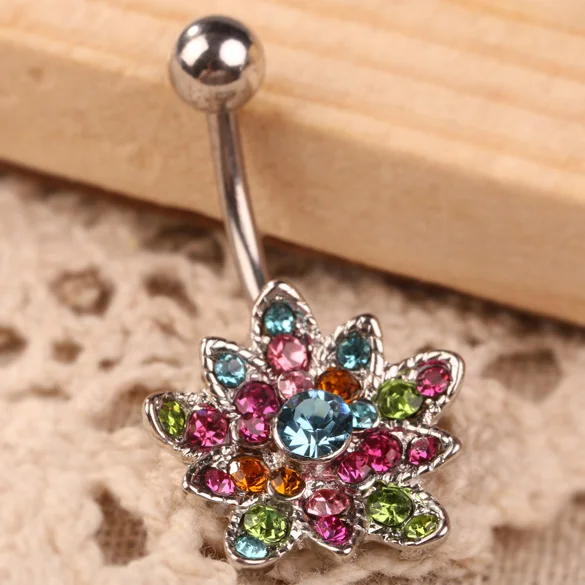 Мерцающая подвеска ввиде цветка лотоса женская пупка кольцо красочные пирсинг ювелирные изделия M8694