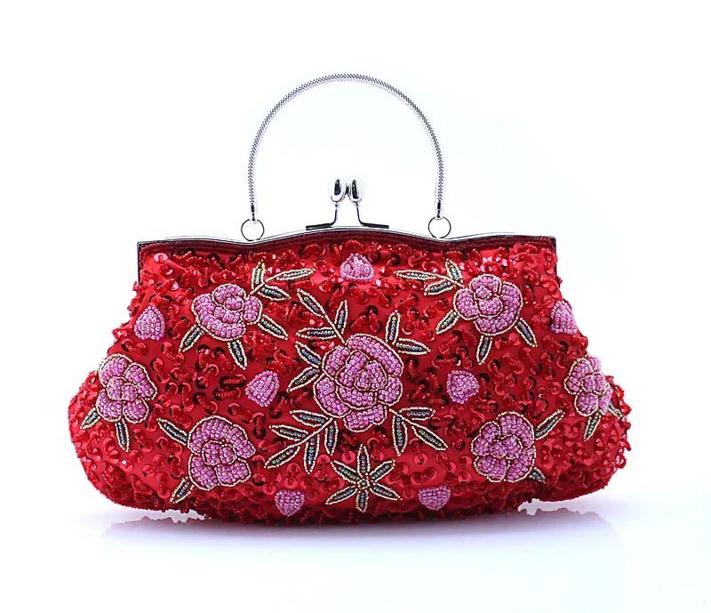 Белые сумки, вечерние женские сумки, расшитые бисером и блестками, кошелек, стильная сумочка на цепочке, клатч, мини сумка для банкета, Bolso 03395-1 - Цвет: Red Pink