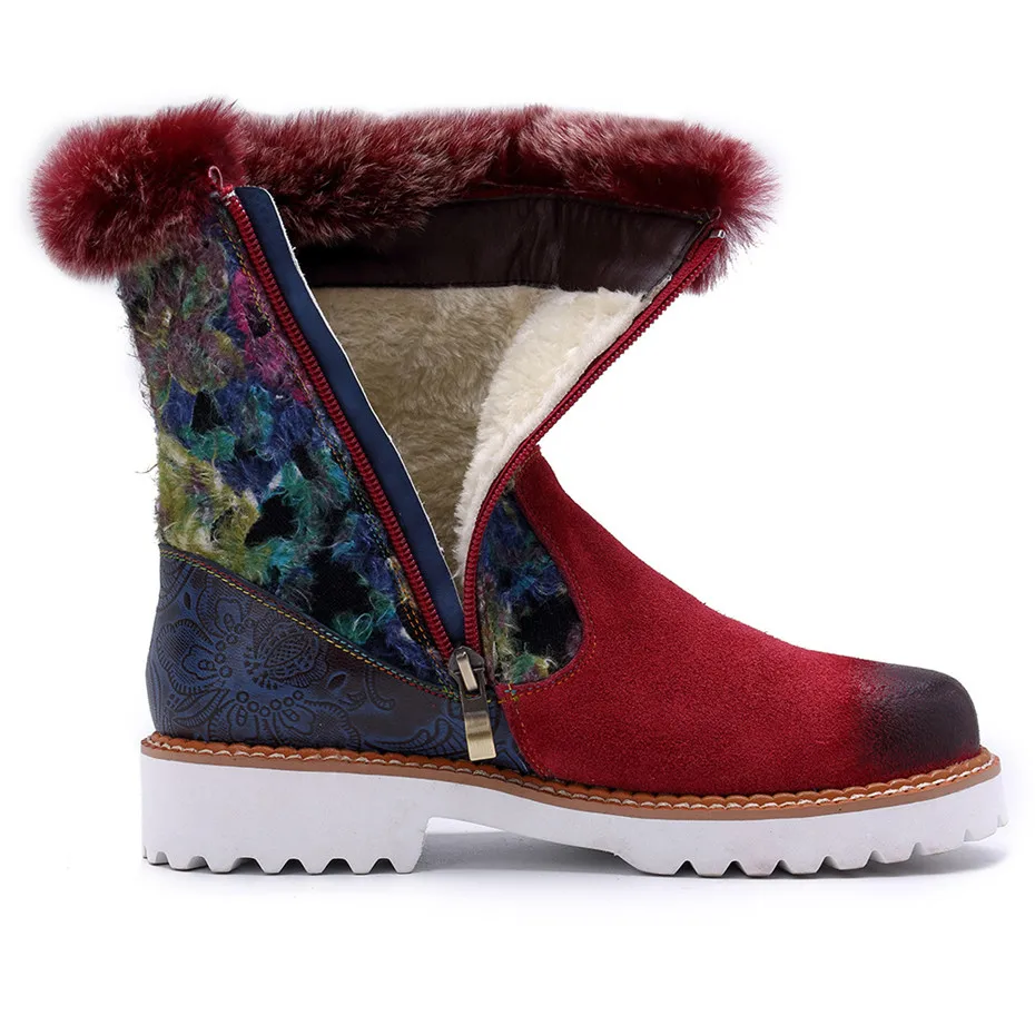 2019 New Rabbit Fur Snow Boots Women Shoes Genuine Leather Casual Comfortable Women's Boots Retro Ladies Short Plush Flats Boots (2)